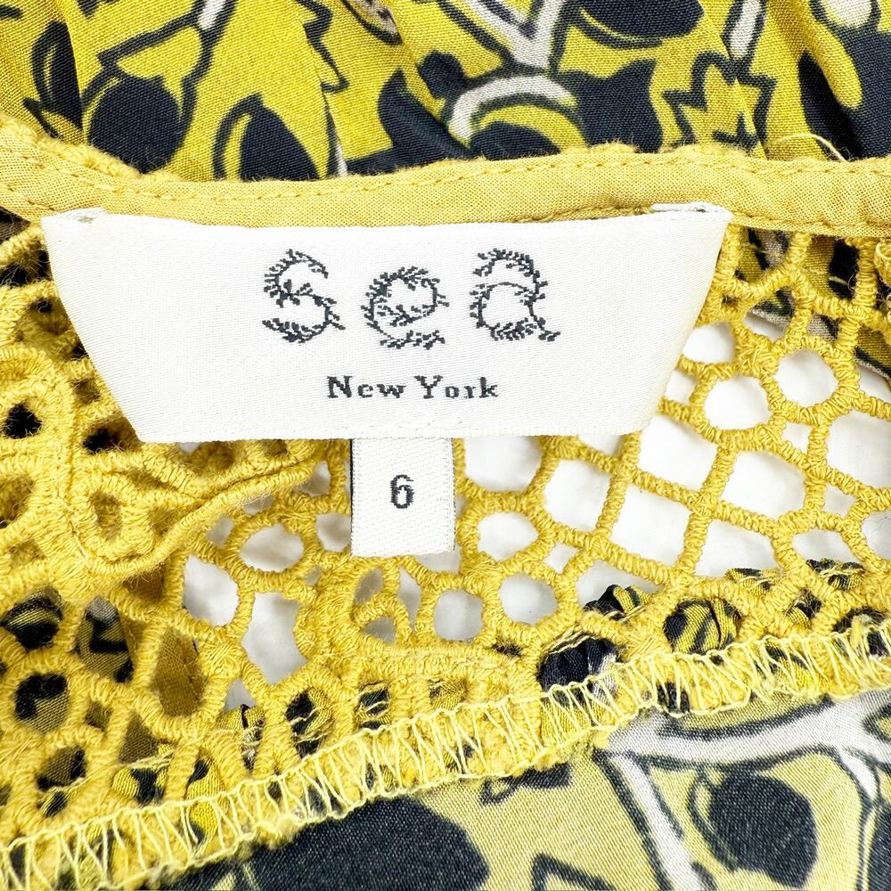 Sea Black Yellow Blouse Embroidered Printed Ruffle 6 - Picture 5 of 5